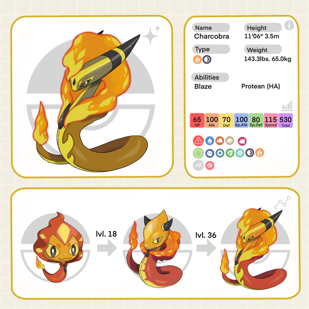AlisFakemon's tweet image. Mo. 006 Charcobra
#Fakemon #Pokemon