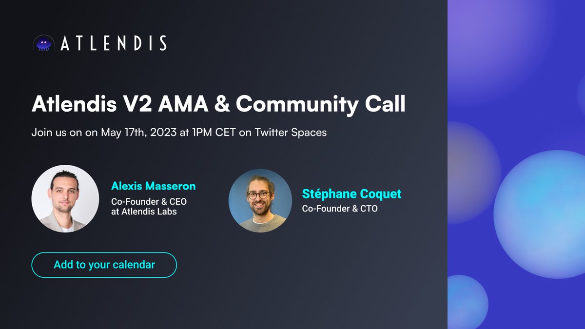 Atlendis_Intern's tweet photo. Join @AtlendisLabs tomorrow, on May 17 at 1pm CET for an exclusive AMA about Atlendis' v2

All questions welcome!

🗓️ Add it to your calendar: https://t.co/dRjQIQ7vLd https://t.co/kvSzTOklFa