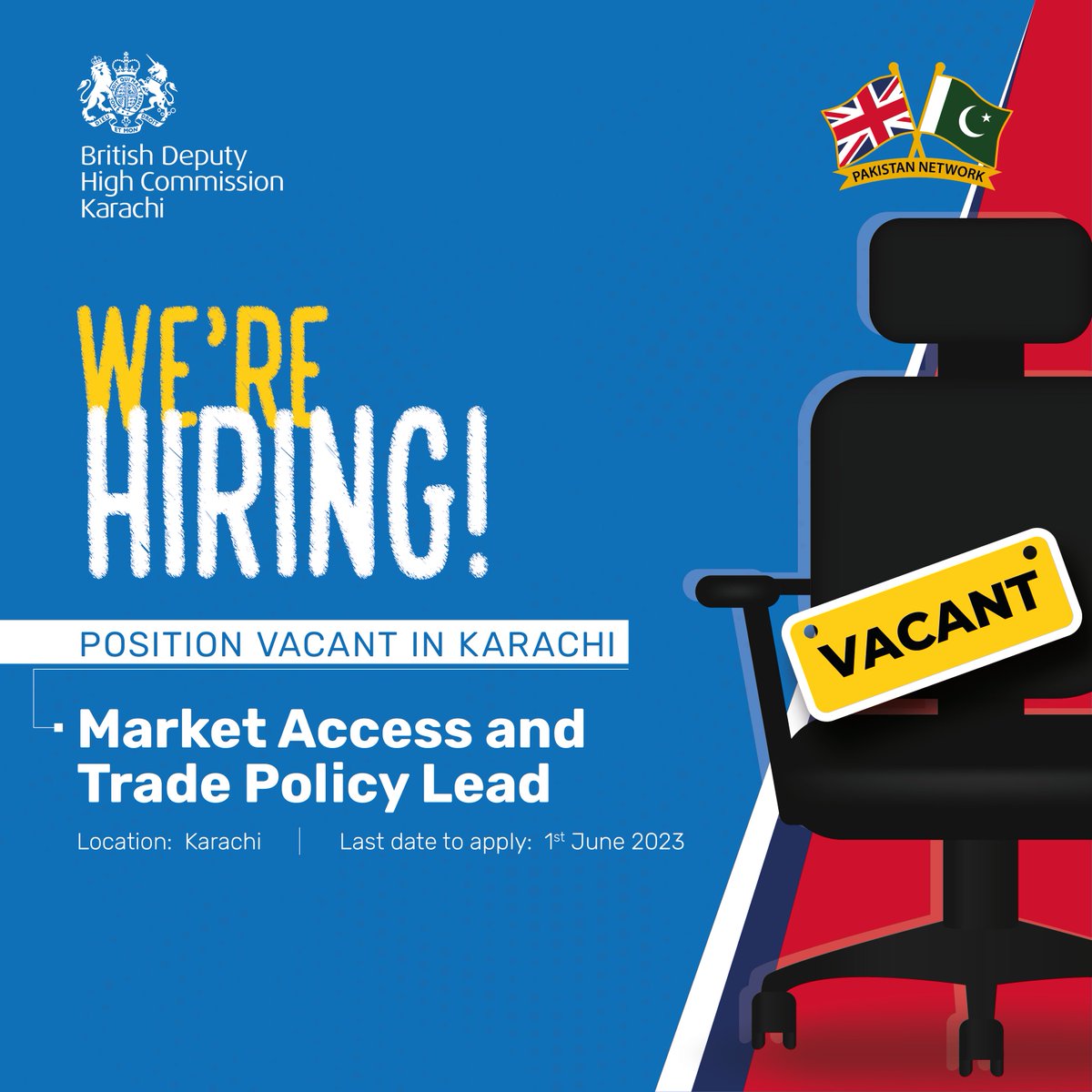 ukinpakistan's tweet photo. We are hiring! 🇬🇧🇵🇰 The following positions are open for applications in Islamabad &amp; Karachi. 

To apply 👇
https://t.co/NCrlaChfBn https://t.co/qVAsmISwYR