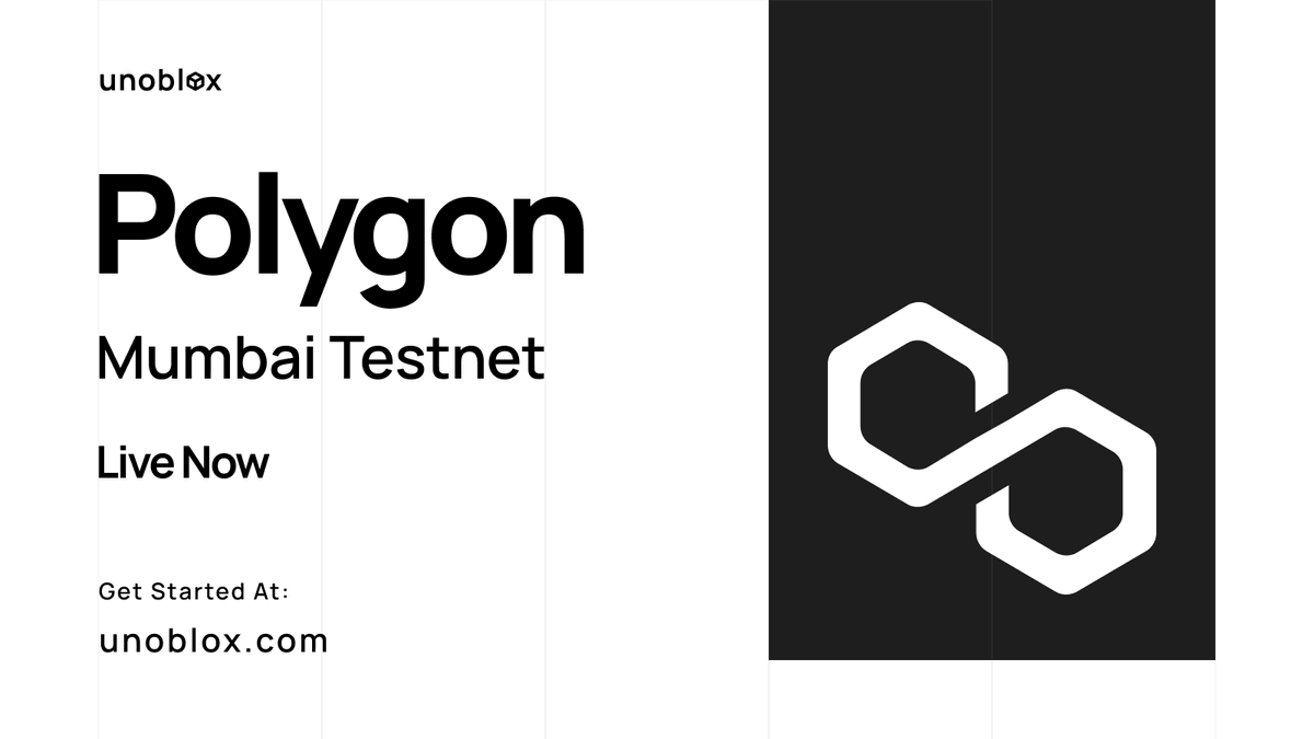 Exciting News!

We've now integrated the Mumbai Testnet on <a href="/0xUnoblox/">unoblox</a>.

We welcome all <a href="/0xPolygonDevs/">0xPolygonDevs</a> to explore and build your decentralised apps on the <a href="/0xPolygon/">Polygon | POL</a> networks with us.

Get started today!
unoblox.com

#Polygon #PolygonCommunity #Unoblox