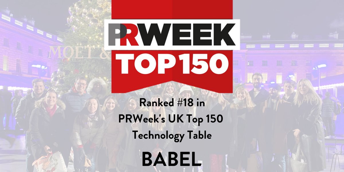 BabelPR's tweet photo. 🚨ANNOUNCEMENT🚨

We are thrilled to announce that Babel ranked at #18 in @prweekuknews' UK Top 150 Technology table!

A big thank you to our dedicated team at Babel for all of the amazing work they have done against a difficult backdrop for the #technology sector. https://t.co/aJ6XbiNWlQ