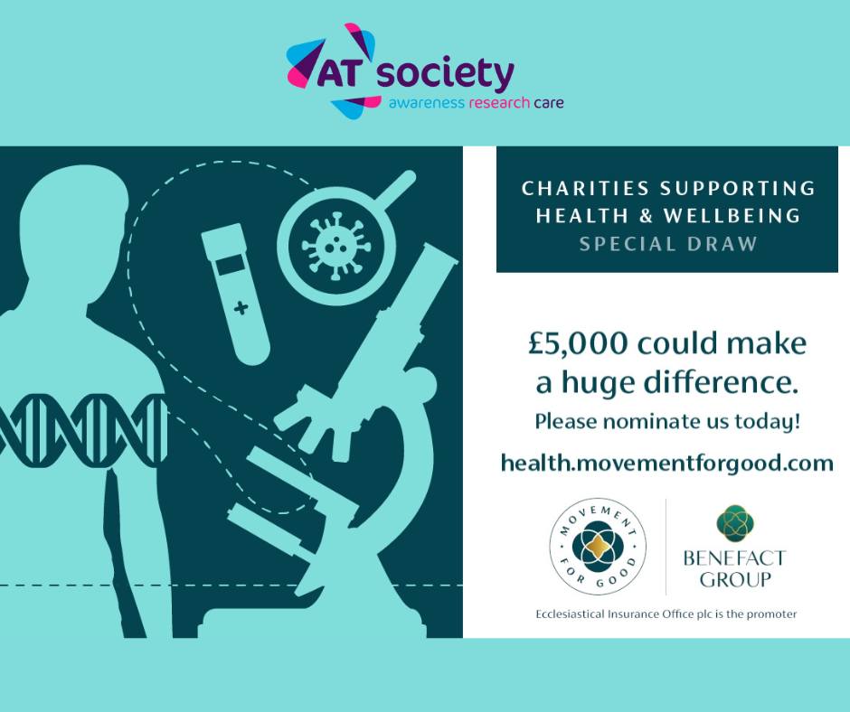 Voting is so simple - please take a minute to help us receive a £5,000 grant!
Just click on the link 👇
shorturl.at/fuES2
Select: THE ATAXIA-TELANGIECTASIA SOCIETY
And nominate us to win £5000!
Your vote could make a REAL difference🙏💜💙💜
#RareDisease #SmallCharity