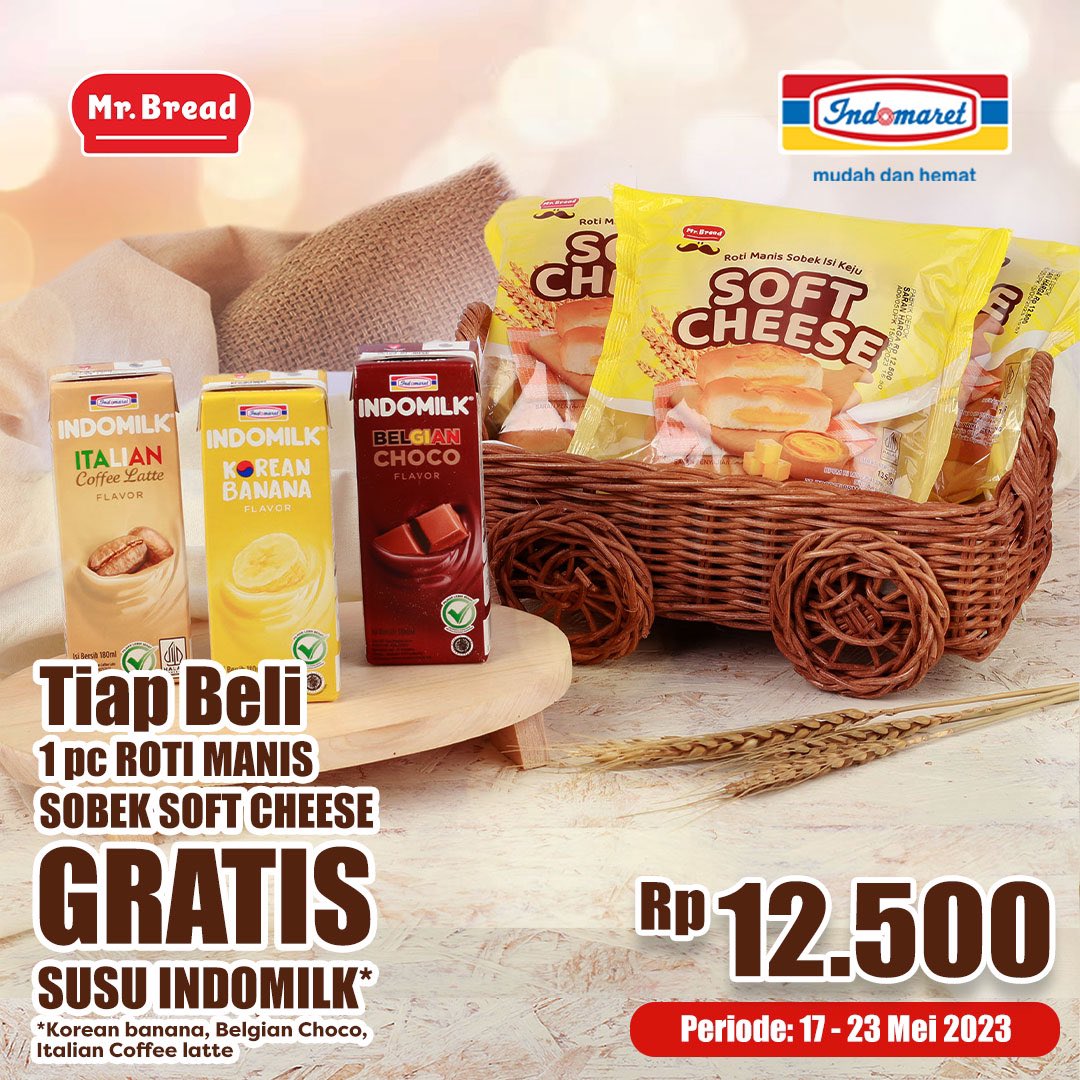 Makan Roti bisa bikin  #SerasaKelilingDunia? Bisa dong~ Soalnya lagi ada promo beli 1 pc Roti Manis Softcheese Mr. Bread, GRATIS 1 Indomilk pilihan (Korean Banana, Belgian Choco, Italian Coffee Latte) Cuman Rp 12.500 lagi! 😍

Yuk, meluncurr ke Indomaret terdekat!