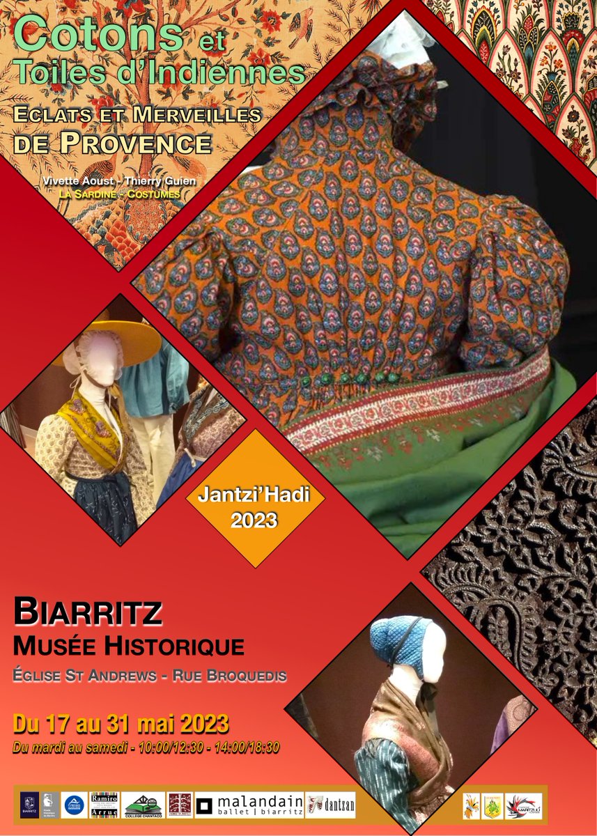 MuseeHistorique's tweet photo. 🔴 Le #Musée #Historique de #Biarritz présente :
 🪡 #COTONS ET #TOILES D'#INDIENNES
#Exposition de #COSTUMES DE #PROVENCE par la Compagnie Maritzuli Konpainia
📅 Du 17 au 31 mai 2023
@Ville2Biarritz @DestinationBtz @guidepaysbasque @SO_Paysbasque https://t.co/vf7vdy8ELe