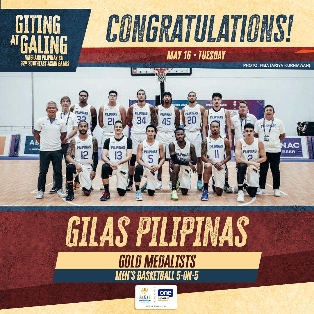 BALIK PINAS ANG GINTO! 🏀🥇

Gilas Pilipinas’ redeem team completes its mission as the squad brings the men’s 5-on-5 basketball gold to the Philippines!

#SEAGames32 #Cambodia2023