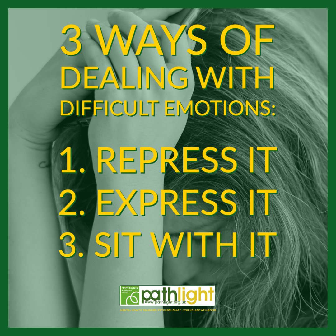 3 ways of dealing with difficult #emotions. Which do you choose & how does it help/hinder? 

#Psychotherapy can help us understand, accept, express & process our feelings, leading to deeper, more compassionate relationships to ourselves+others.

info@pathlight.org.uk

#OldhamHour