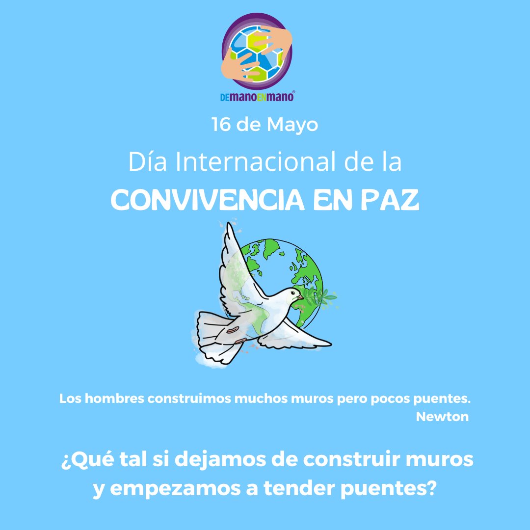 demanoenmanonet's tweet photo. Construyamos la paz demostrando comprensión, tolerancia y respeto hacia los demás, creando un mundo donde todxs podamos vivir en armonía… 🕊️🌍#DíaInternacionaldelaConvivenciaenPaz #paz #convivencia #diversidad #capacitadxsDMEM https://t.co/YDBPImaLBk