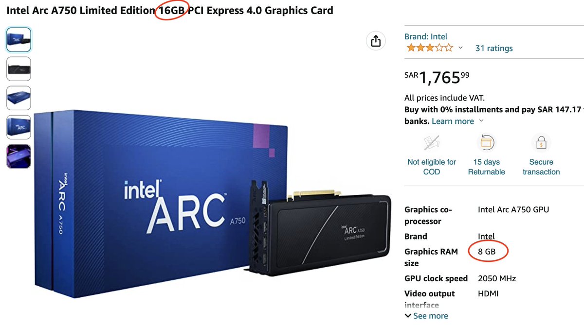 azzozhsn's tweet photo. @IntelSupport I'm confused is it 16GB or 8GB? Why didn't you put this information on the box to avoid this confusion? https://t.co/1oLZUxjvJX