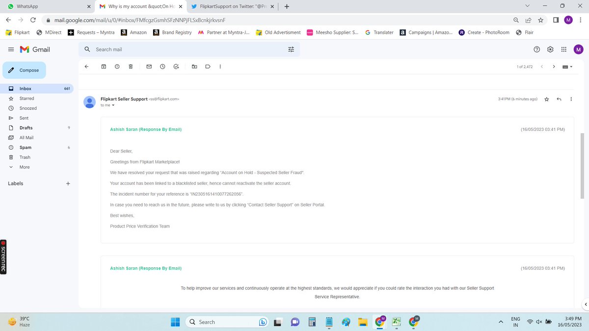 Prockbrother007's tweet photo. @flipkartsupport raised a ticket today - IN2305161410077262056
No any call receive by Flipkart Team. please check this issue &amp; Solve. https://t.co/j1cKLXOoeG