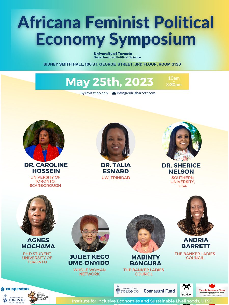 IAFFE's tweet photo. 2023 Africana Feminist Economics Symposium
@UofT_PolSci

🗓️Thurs May 25, 2023 10:00 AM ET 

Join via Zoom  https://t.co/kGHRdvhd46 
ID: 874 5356 9761 
code: 791883 
@UTSC @UofT @carolinehossein https://t.co/Mou2DWTdDd