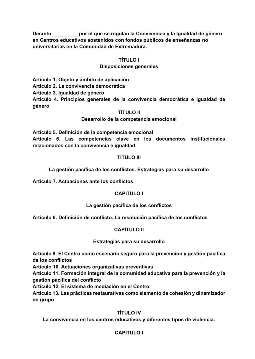 📌 PROYECTO de DECRETO por el que se regulan la CONVIVENCIA E IGUALDAD DE GÉNERO en Centros educativos sostenidos con fondos públicos de enseñanzas no universitarias en Extremadura 🟢⚪️⚫️
➡️ gobiernoabierto.juntaex.es//transparencia…