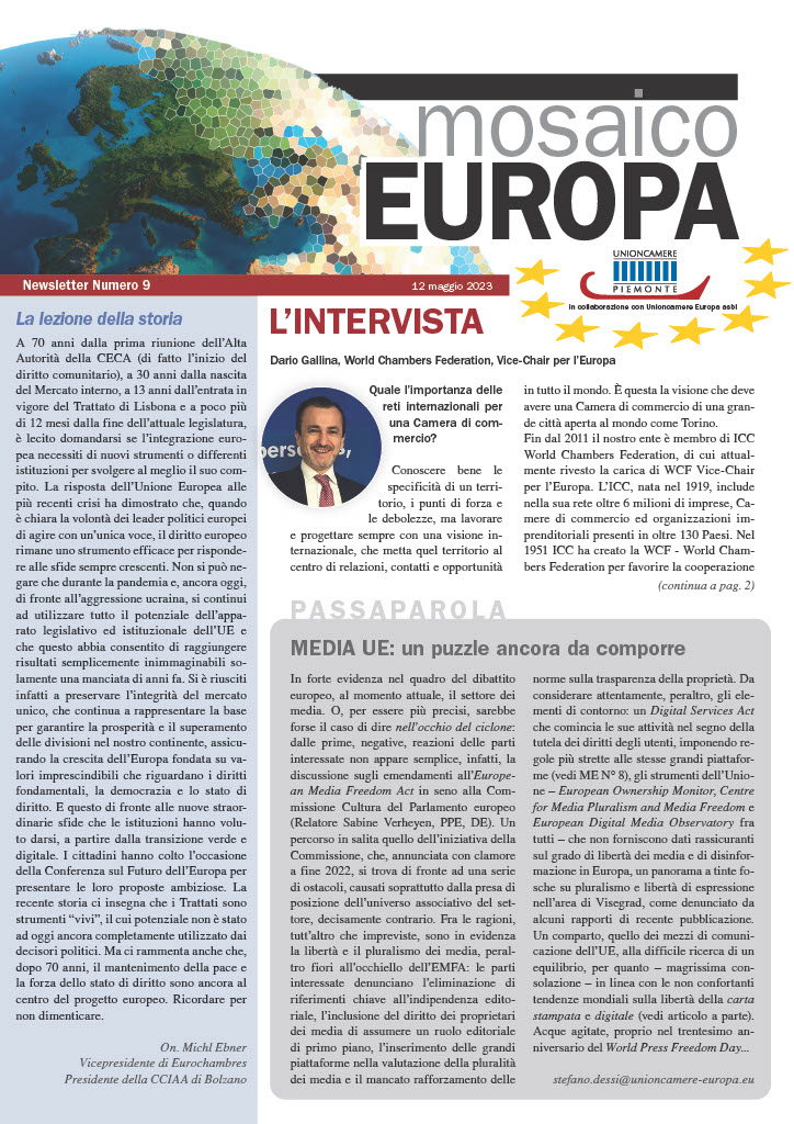 È on line il nuovo numero di #MosaicoEuropa,  la newsletter quindicinale focalizzata sui temi europei di interesse per le #imprese curata da @unioncamere  #Europa 🌍

In questo numero l'intervista a @dariogallina, presidente della @CamComTorino 🎙️

👉pie.camcom.it/europa/sede-di…