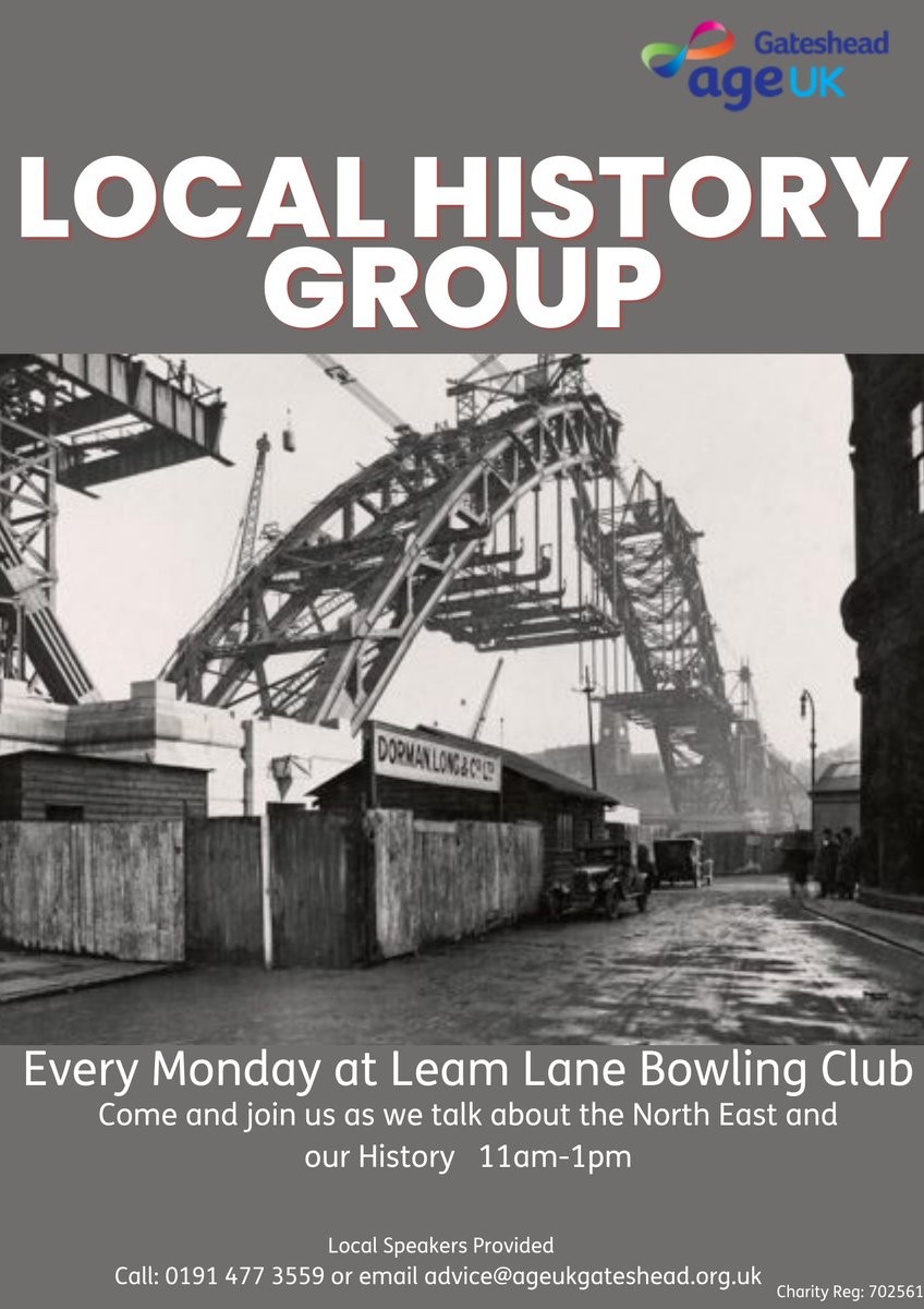 Age UK Gateshead (@ageukgateshead) on Twitter photo Less than a week to go until we launch our new history group.
📍Join us at the first meeting where we will be discussing what type of history you would like to explore.
(☕️ don’t worry there will be tea and coffee) Less than a week to go until we launch our new history group.
📍Join us at the first meeting where we will be discussing what type of history you would like to explore.
(☕️ don’t worry there will be tea and coffee)