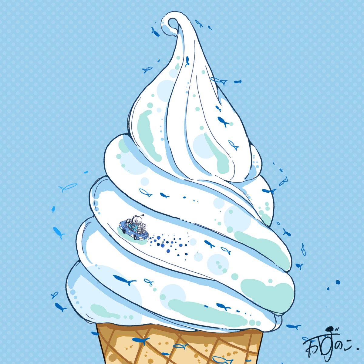 no humans ice cream signature food food focus blue background ice cream cone  illustration images