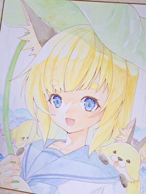 描き損じ色紙再利用は久しぶりのうちの子つきちゃん。 みみけ後通販…と思ったんですがコンビニでスキャンしたら変色が酷くて現物再現がいつも以上にしきれないので、みみけで飾れんモンかと悩み中です。でも他のがあるから場所ないんや('・ω・`)