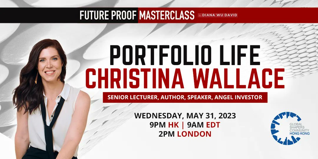 dianawudavid's tweet photo. Ready to design a life around work you love? Join us for a #FutureProofMasterclass with Harvard professor & serial entrepreneur, Christina Wallace (@cmwalla)! We're teaming up with @GlobalShapers to discuss her new book, The Portfolio Life.
https://t.co/hDYHpFEPKK https://t.co/99djLyHkea