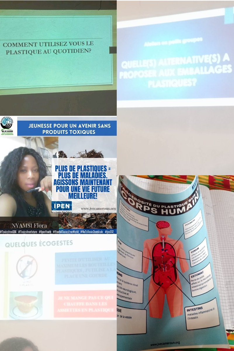 Femme, comment utilises-tu le plastique au quotidien ?
Son utilisation au quotidien te rend malade et rend tes enfants malades. Le plastique tue.
Disons oui à un monde sans plastique. Ce matin avec <a href="/jvecmr/">JVE Cameroun</a>  nous y échangeons.
#ODD13
#pourunavenirsanstoxines