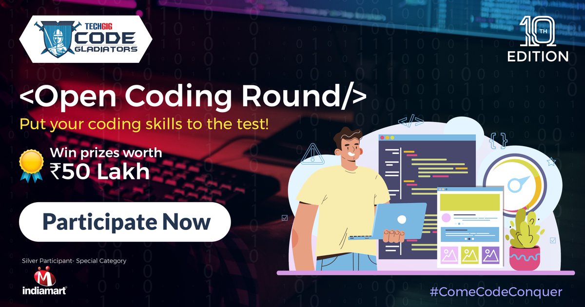 techgigdotcom's tweet photo. Inviting all #programmers & tech enthusiasts 👩🏻💻👨🏻💻 to the world’s 🌏 biggest battle of #coding- #TechGig #CodeGladiators. Test your #programming & algorithmic skills by solving intense & innovative competition coding problems🔗 https://t.co/RlhAoJZsJK
#ComeCodeConquer #Hackathons https://t.co/vyWJwccpOa