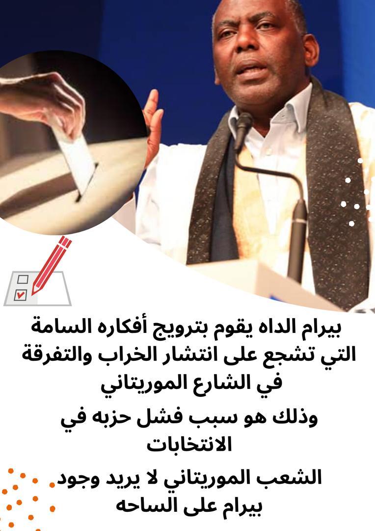 yahya_yaay's tweet photo. بيرام ولد اعبيدي يقوم بنشر افكاره السامة والتحريضية التي تشجع على انتشار الخراب والتفرقة بين المواطنين وذالك ما اظهرته النتائج الأولية لحركة إيرا حيث ظهر الشعب الموريتانى مدي وعيه وفهم لخطاب العنصرى بيرام الذي يريد من خلاله زرع الفتن بين مكونات الشعب https://t.co/dD5kAjbOJZ