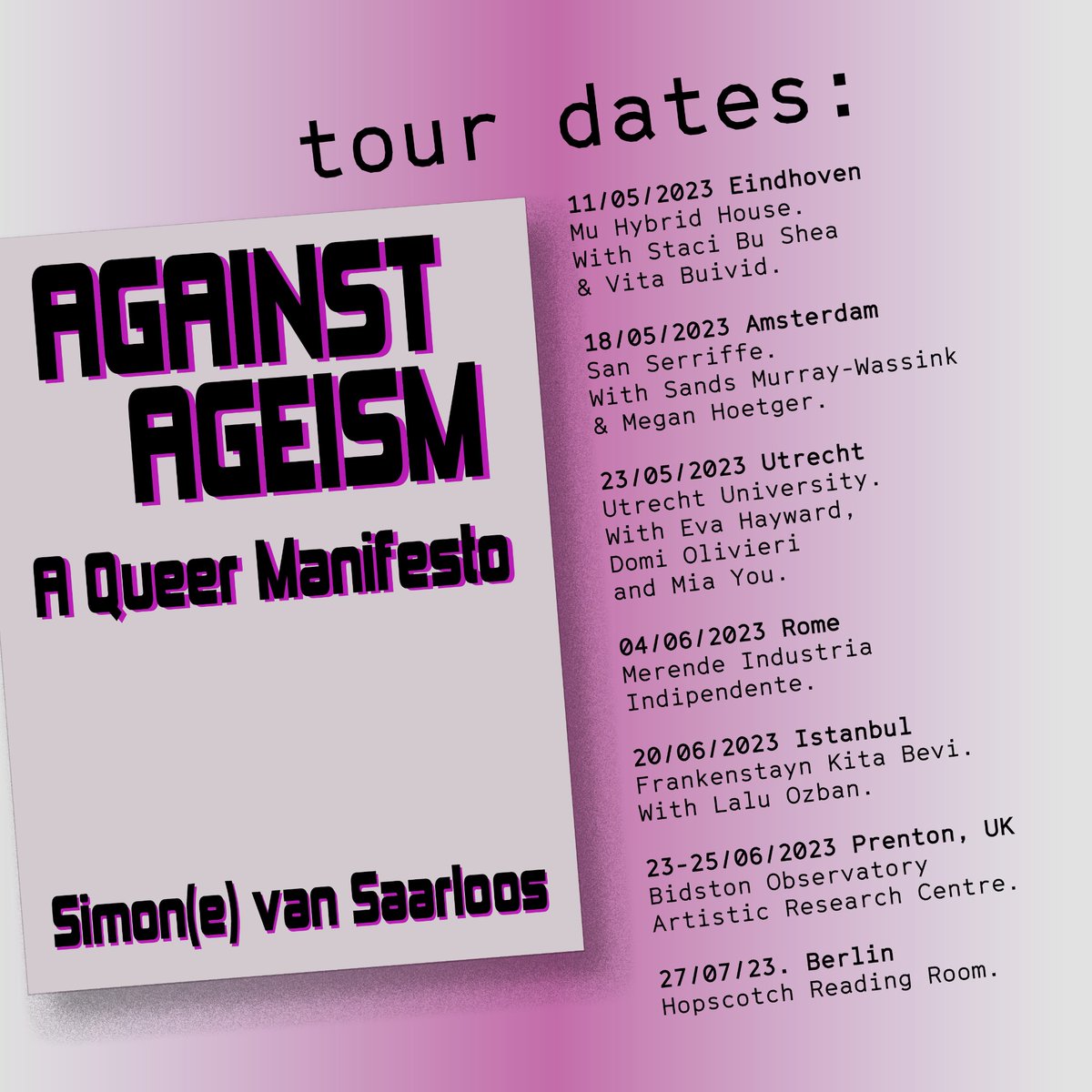 Against Ageism conversations are also happening in Amsterdam (this Thursday), Rotterdam (on Sunday), Rome, Istanbul, Berlin and BOARC, Prenton. Stay tuned for some squeezed in-betweens 🫠🔥