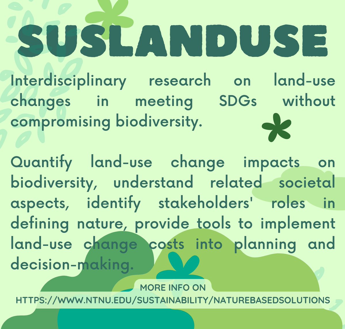Who are we? <a href="/SusLandUse/">SusLandUse</a> is an interdisciplinary <a href="/NTNU/">NTNU</a> project to study how land-use changes can meet SDGs without compromising biodiversity, and how different societal aspects impact them. To find #sustainable solutions to land-use. Follow us for more info in the future! #SciComm