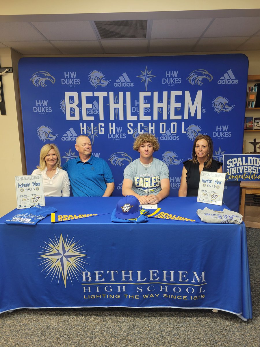 BethlehemAthle1's tweet photo. ***SIGNING DAY!!!***
What a day yesterday for Ashton Blair! Following his signing ceremony to play baseball for Spalding University, he went to the mound in the 19th district opener last night and pitched a 2-hit shutout. Congratulations to Ashton on his big day. https://t.co/dSYHrQ9xnc