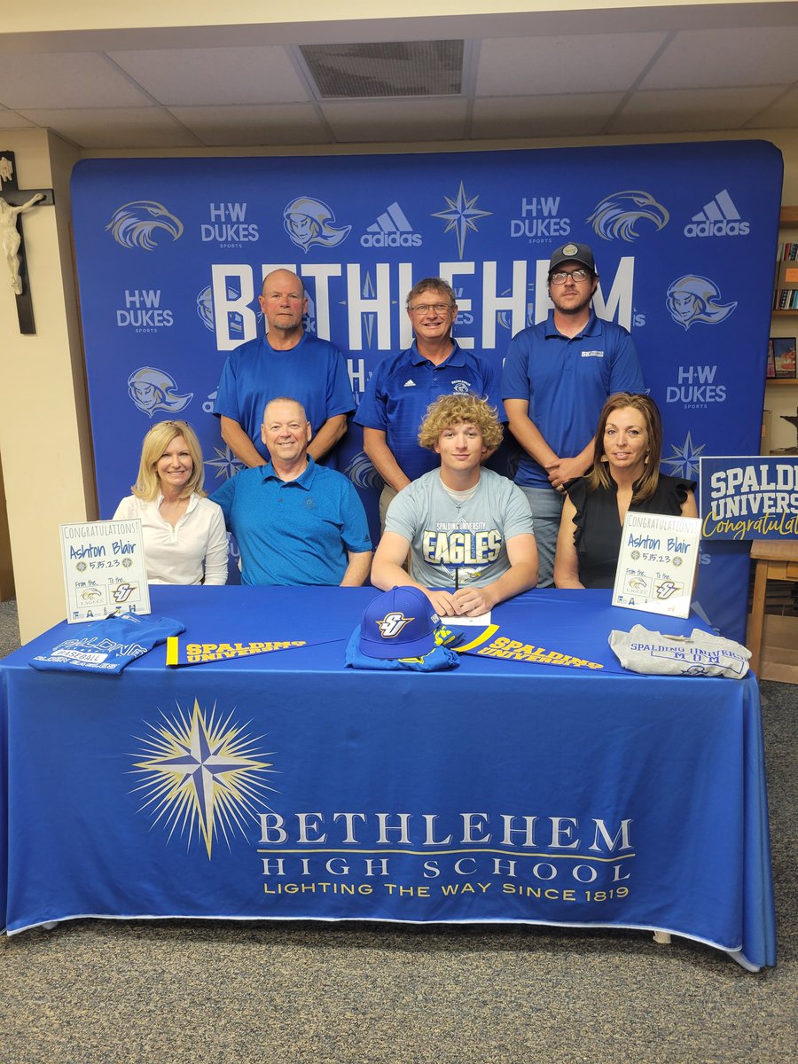 BethlehemAthle1's tweet photo. ***SIGNING DAY!!!***
What a day yesterday for Ashton Blair! Following his signing ceremony to play baseball for Spalding University, he went to the mound in the 19th district opener last night and pitched a 2-hit shutout. Congratulations to Ashton on his big day. https://t.co/dSYHrQ9xnc