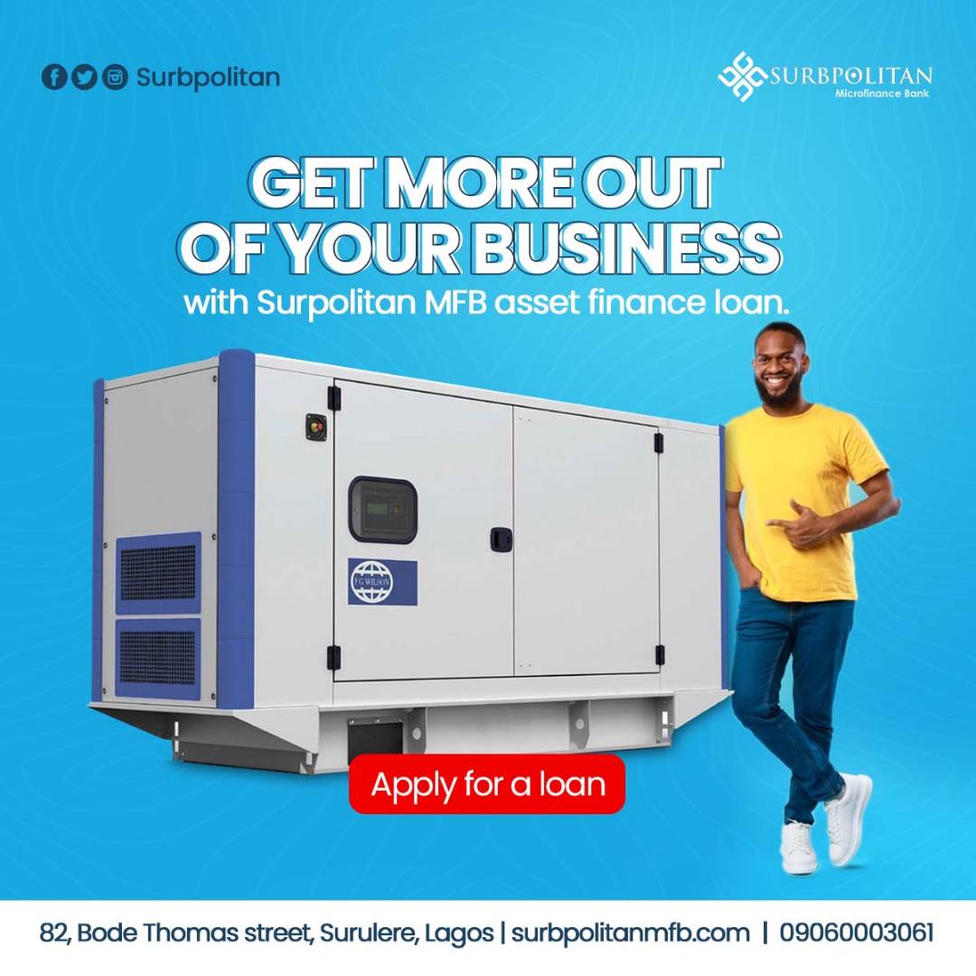 SurbpolitanMFB's tweet photo. Change your office generator today.

Power your business to success with our asset finance loan.

Visit https://t.co/wO3N9TznAU or call 09060003061 to apply. https://t.co/klgVQtpWm1
