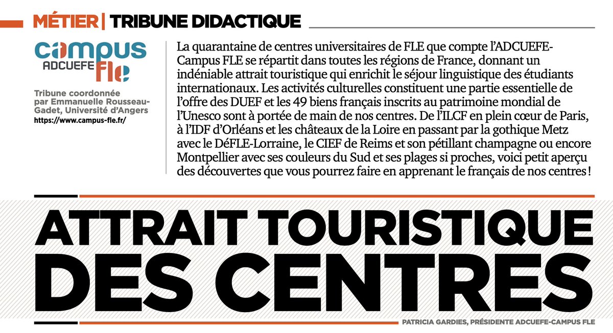 Agence Fle.fr 🇫🇷 (@agencefle) on Twitter photo A lire dans
LE FRANÇAIS DANS LE MONDE
Mai-juin 2023
<a href="/Adcuefe/">CAMPUS FLE - ADCUEFE</a>
➡️ fle.fr/Le-Francais-da… A lire dans
LE FRANÇAIS DANS LE MONDE
Mai-juin 2023
<a href="/Adcuefe/">CAMPUS FLE - ADCUEFE</a>
➡️ fle.fr/Le-Francais-da…