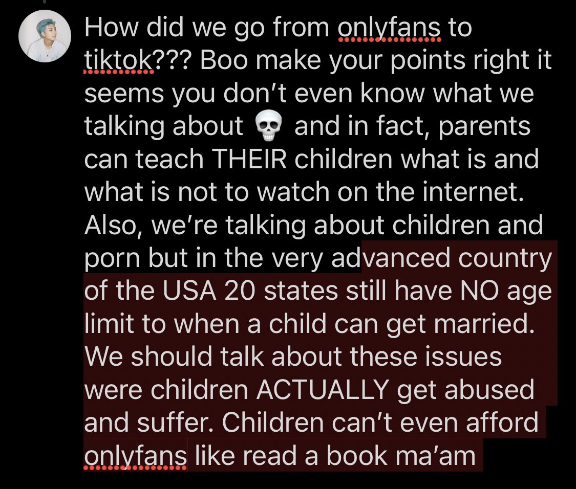 jinuknow's tweet photo. @hudcantcode @R6Noob_ @venussarabella @prozacpetra @mommiana5 How did we go from onlyfans to tiktok??? Boo make your points right it seems you don’t even know what we talking about 💀 and in fact, parents can teach THEIR children what is and what is not to watch on the internet. https://t.co/CFUtPsiISo
