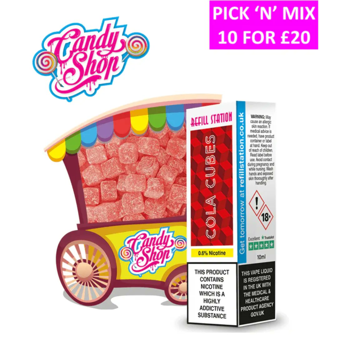 RefillStationUK's tweet photo. The cola cubes you remember from the sweet shop without the dentist bill!

Choose any 10 flavours for £20 in our latest deal! 
https://t.co/RGrPbh5ryS 

#vape #vapelife #vapecommunity #vapenation #vaping #vapeon #vapeporn #vapefam #vapor #vapers #vapeshop #vapetricks #vapestagram https://t.co/7p0LzuvlpC