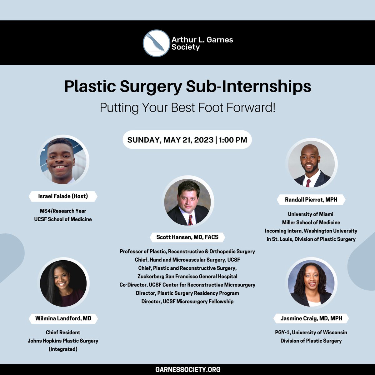 GarnesSociety's tweet photo. Next Sunday, the Garnes Society will host the #PlasticSurgery Sub-Internships – Putting Your Best Foot Forward! Instagram Live event. Join us on May 21st at 1 PM. Amazing panelists, please share. Support our mission https://t.co/TcZl9xdyBH https://t.co/LZkiHgeyYV