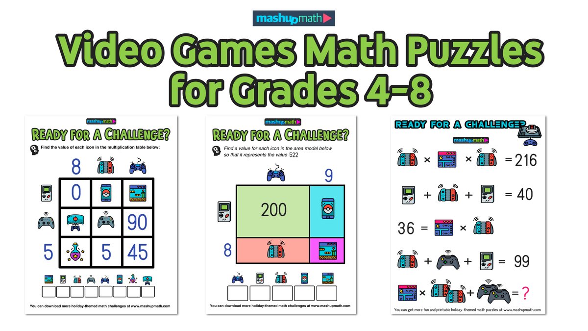 New! Video Games-Themed Math Puzzles for Grades 4-8 (with answers): mashupmath.com/blog/video-gam…

#msmathchat