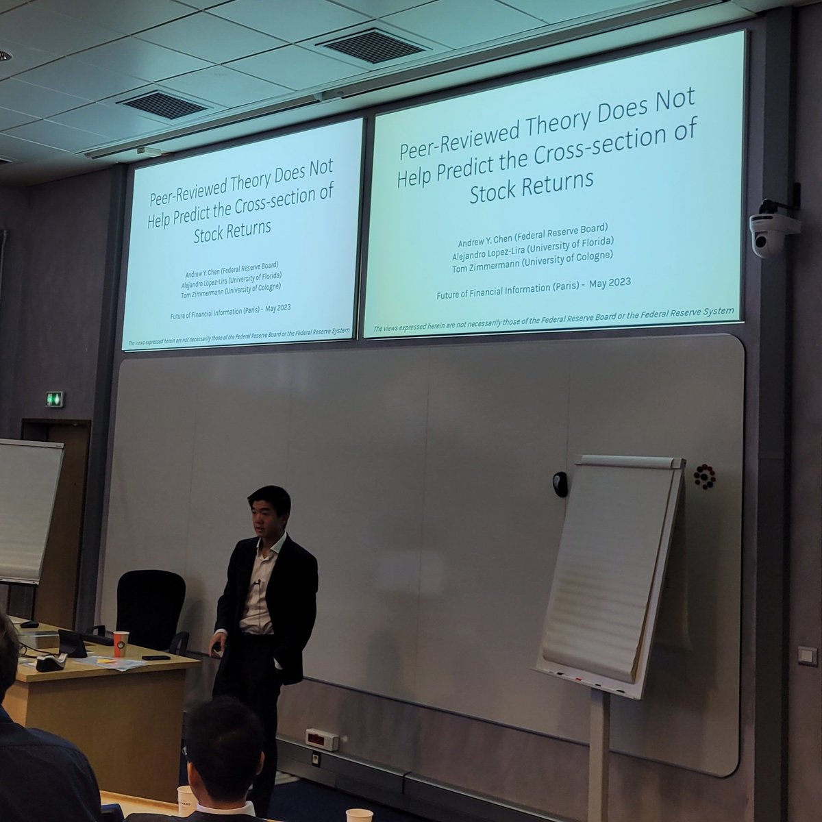 MADz_Professor's tweet photo. Not entirely unexpected, heated discussions following @achenfinance presentation at the #5th @FutFinInfo Conference @HECParis. What to make of the basic finding that 50 years of a trying to explain sources of stock return predictability is no better than simple data mining? 🤔 https://t.co/VMk6RiakCo