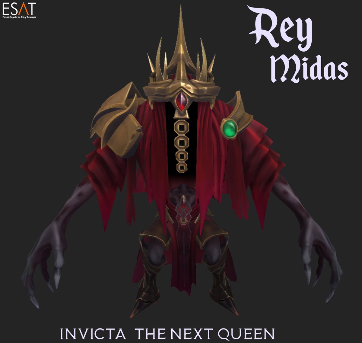 And at the end, we present the fearsome Rey Midas🤴🏻done by <a href="/SimonCP_art/">Simon Comes Pecurul</a> 

Powered by <a href="/ESAT_Valencia/">ESAT</a> 🎮

#art #3dart #3dmodeling #3Danimation #UE5 #indiedev #gamedev #screenshotsaturday