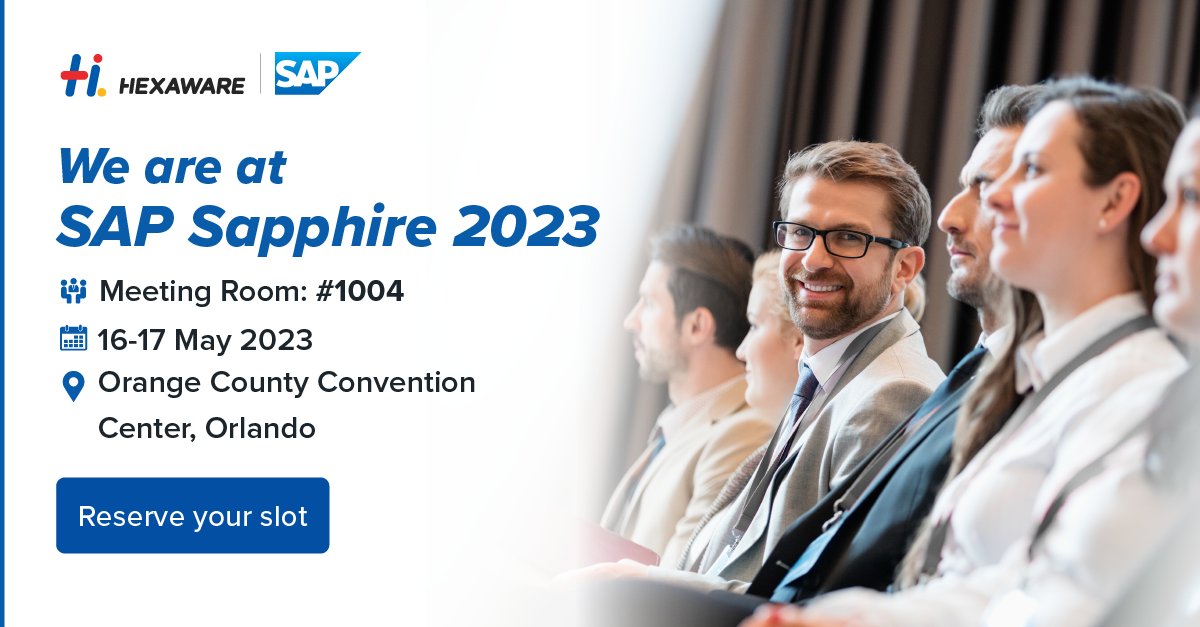 HexawareGlobal's tweet photo. SAP Sapphire 2023 is officially here! We’re excited to see you there! Our #SAP experts are in room #1004. Join us and discover how to adopt the capabilities of an intelligent enterprise and take your business to new heights. https://t.co/4oz2OUY5FZ
#SAPSapphire https://t.co/aaQ3UNJIzJ