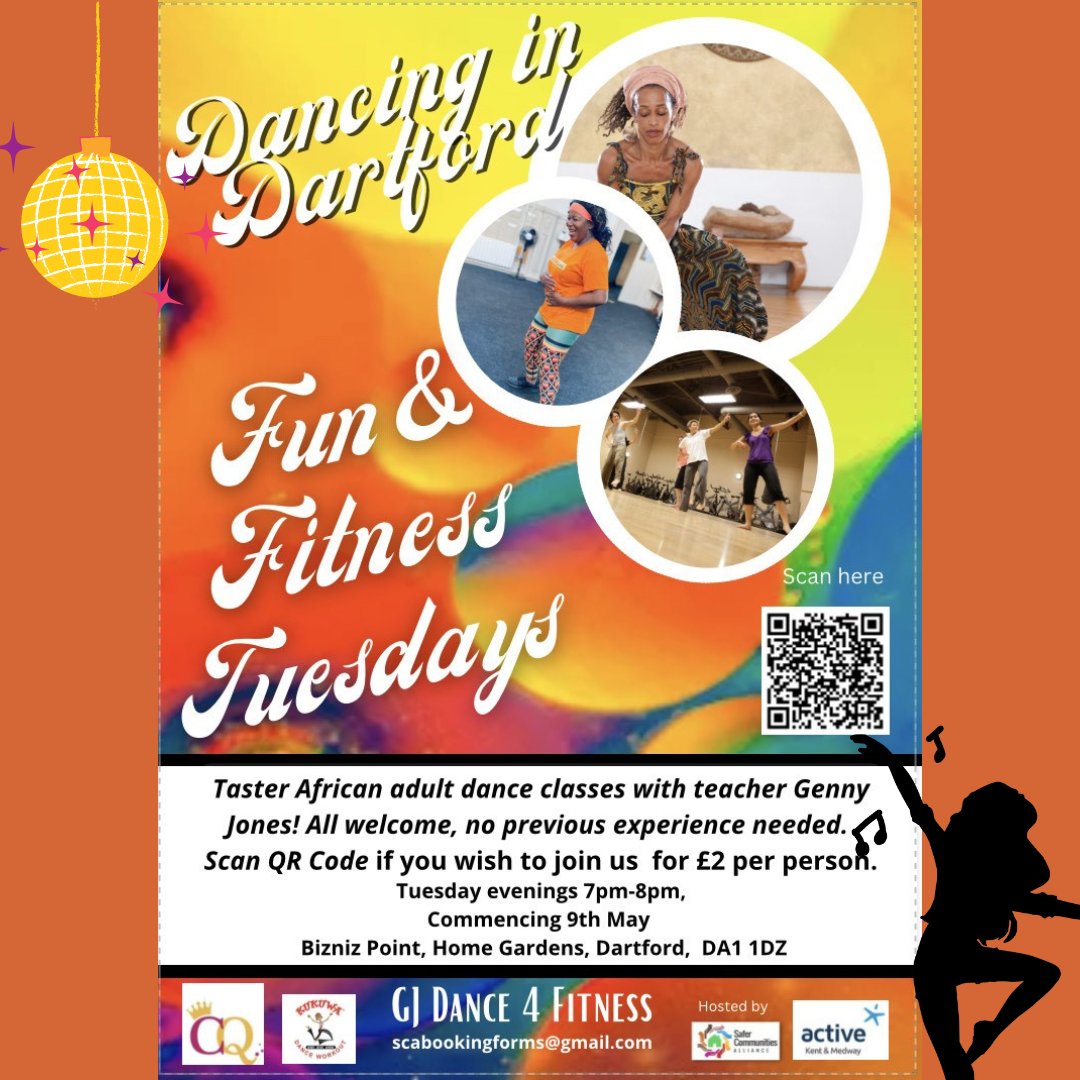 #Danceclasses for only £2 per person happening in Dartford every Tuesday evening. Scan the QR code to join in!