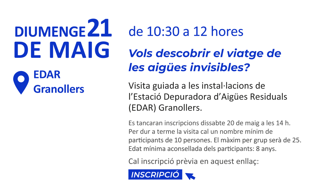 consorcibesos's tweet photo. 📢 Aquest diumenge farem jornada de portes obertes a l'EDAR Granollers per explicar la ciutadania el viatge de les aigues residuals.
♻️Activitat inclosa dins la Fira d'Economia Verda i Cirular #FiraEVC de @granollers!
✍️Ja us podeu inscriure a https://t.co/Kjp0pZ06jz https://t.co/gt0uHxz93D