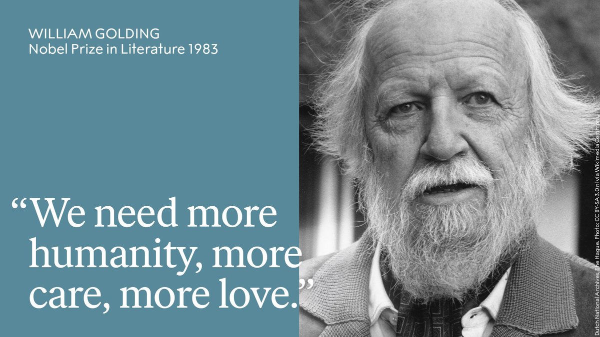 Novelist and playwright William Golding on the need for more love and humanity in the world in 1983. 

Read his full Nobel Prize lecture here: bit.ly/2pdLZls

#InternationalDayofLivingTogetherinPeace