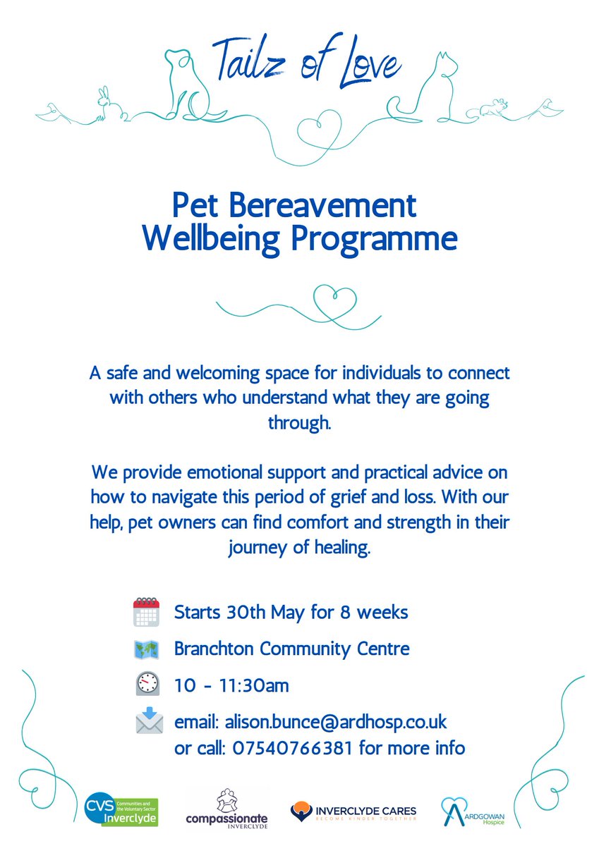 Inverclyde's Community Link Workers (@inverclyde_clw) on Twitter photo On Mental Health Awareness Week lets not forget those who are significantly impacted by the loss of their beloved pets who are often vital companions. <a href="/CVSInverclyde/">CVS Inverclyde</a> <a href="/CompassInvercly/">Compassionate Inverc</a> On Mental Health Awareness Week lets not forget those who are significantly impacted by the loss of their beloved pets who are often vital companions. <a href="/CVSInverclyde/">CVS Inverclyde</a> <a href="/CompassInvercly/">Compassionate Inverc</a>