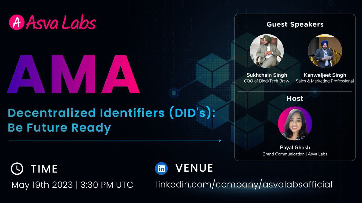 moonstone_io's tweet photo. 🌐 Asva Labs is thrilled to invite you to an engaging AMA session focusing on the 🎬Topic : Decentralized Identifiers (DID's): Be Future Ready
Join us as we explore the transformative potential of DID's & their impact on the future of #digitalidentity
#DecentralizedIdentifiers https://t.co/cPARMbdKxn