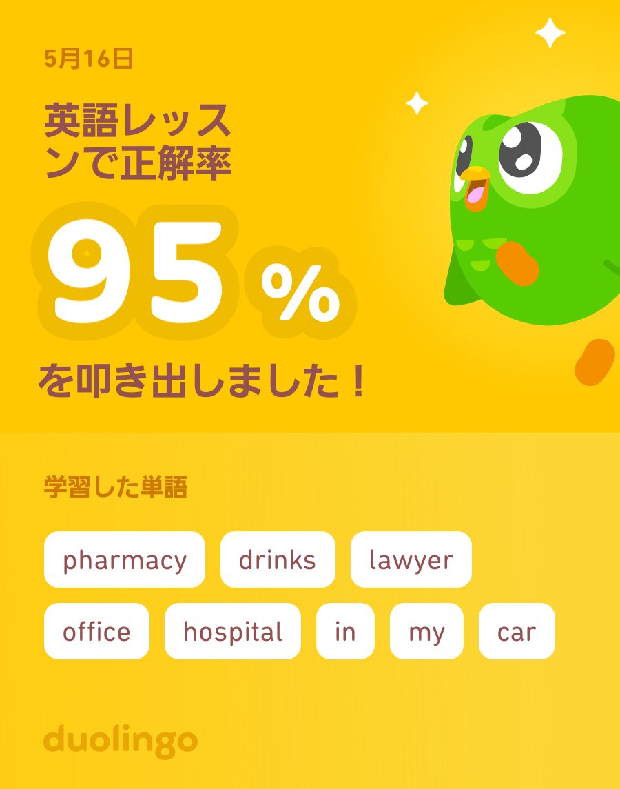 piro9697's tweet photo. Duolingoで英語を学習中だよ！ゲーム感覚で気軽にできるDuolingoで一緒に学びませんか？ https://t.co/qvwMEvTiXA
