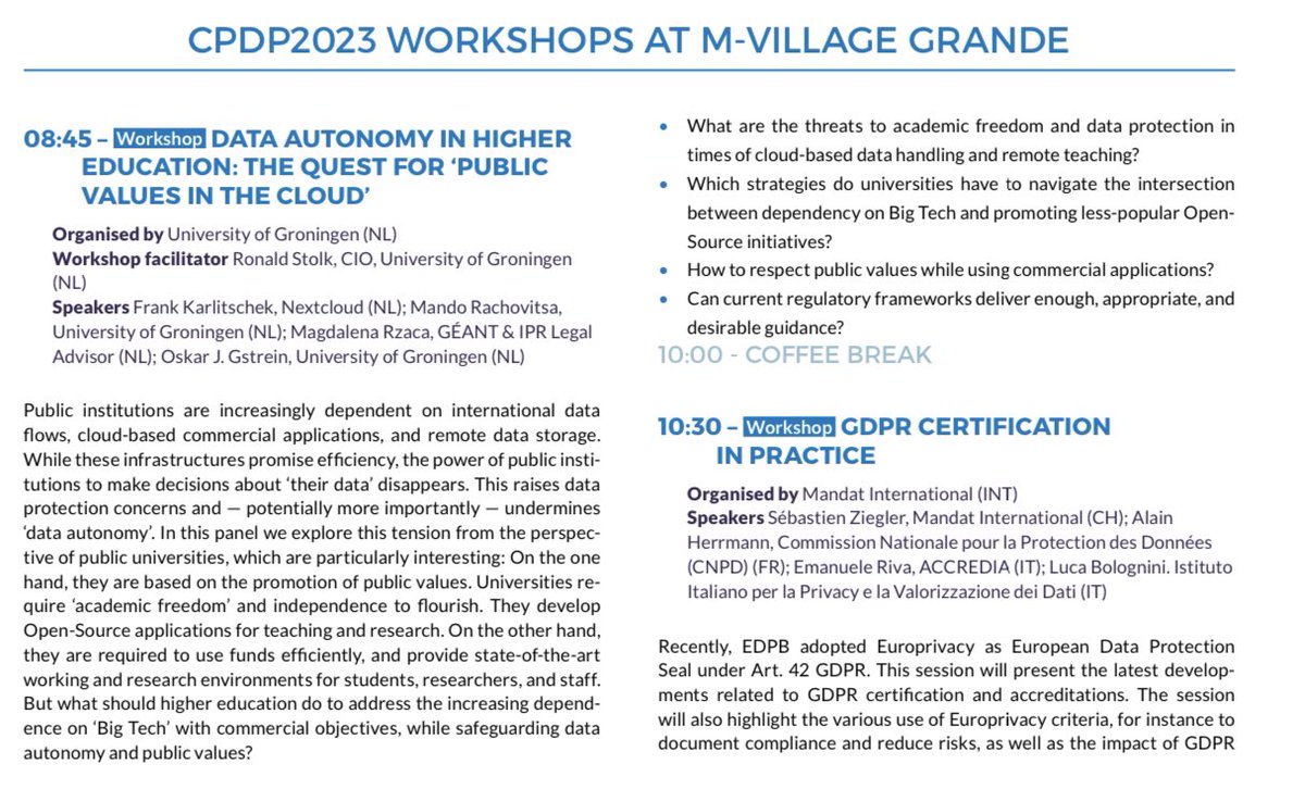 OskarGstrein's tweet image. We’ll keep the discussion going — would be great to see you there!! — next week on 25 May @CPDPconferences / #CPDP2023 in a panel on #DataAutonomy & higher education feat. @fkarlitschek, Magdalena Rzaca @GEANTnews, @rachovitsa, moderated by Ronald Stolk @CIT_RUG.