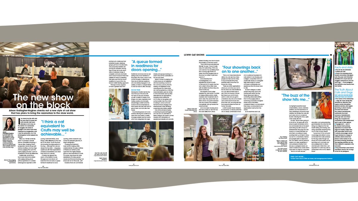 TillymintComms's tweet photo. Have you ever been to a #cat show? I hadn't until a couple of months ago and I've been a cat owner for more than 25 years. Attending the @LCWWGroup Cat Extravaganza was quite an eye opener - fun and informative. Out now in the June issue @YourCatmagazine #featurewriter #pettrade https://t.co/zTBg0OKmLS