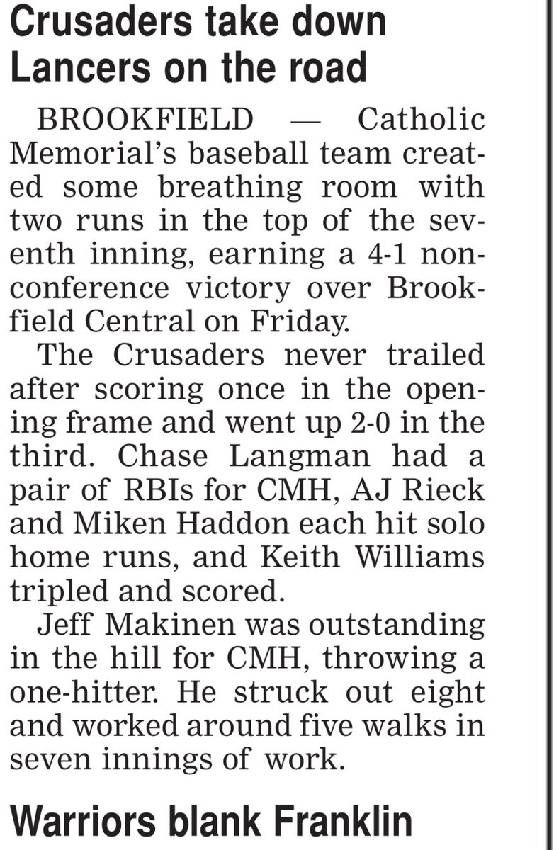 ⁦<a href="/CMbaseball/">CMH Baseball</a>⁩ with quality non conference win on the road!