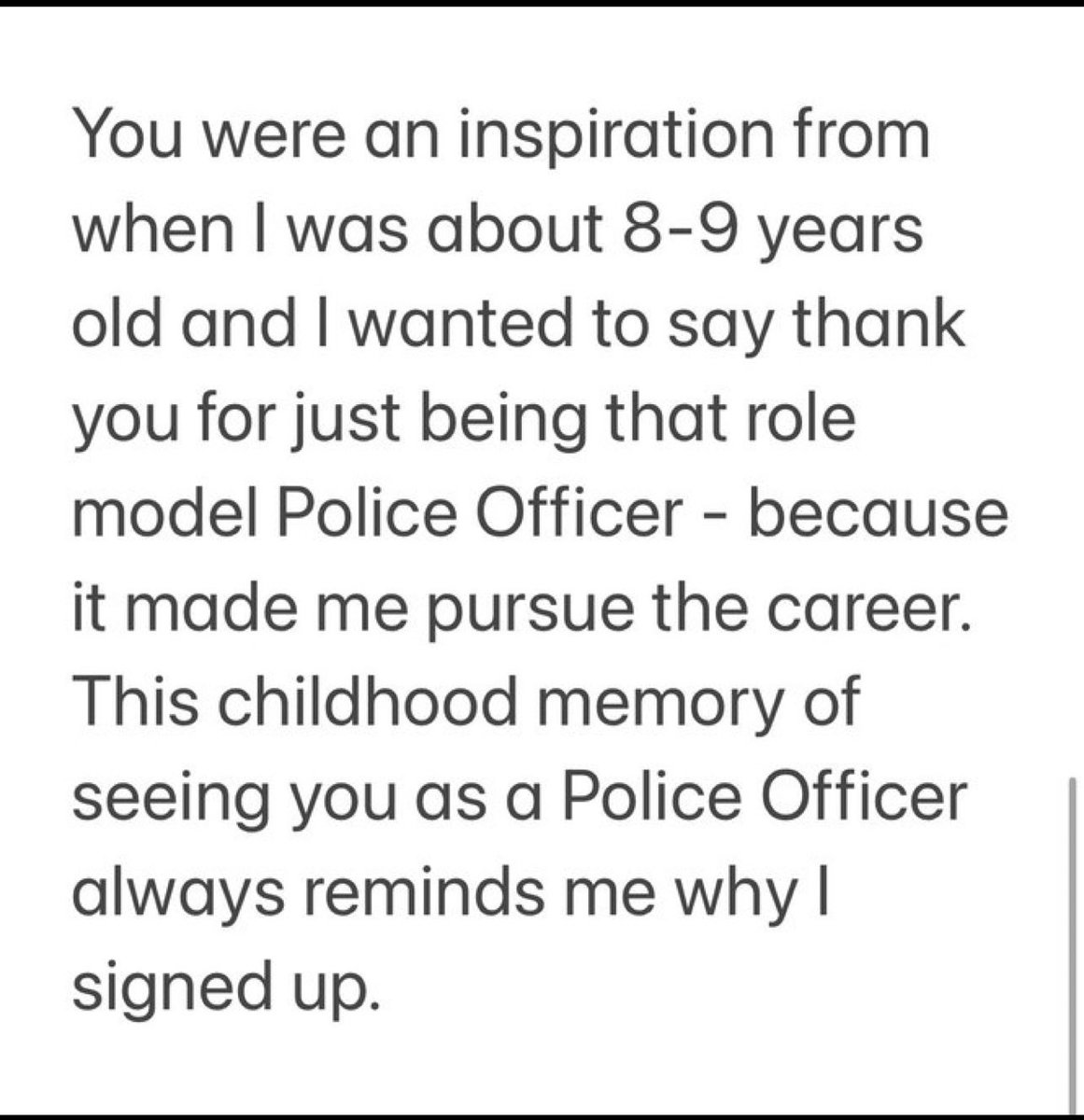 SgtOnPatrol's tweet image. PLEASE READ: in the last couple of weeks there have been so much neg rhetoric re police in uniforms at schools. This is an email I received from someone I inspired when he was in elementary school in the 90s! recently I’ve received many more. WE DESERVE TO BE IN THE SCHOOLS