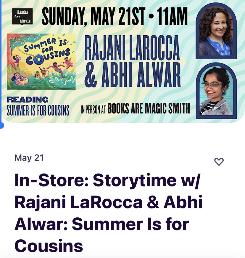 Happy Book Birthday to SUMMER IS FOR COUSINS, written by me and gorgeously illustrated by @abhi_alwar! Time passes, and we all change, but cousin love remains. NYC folks, please join Abhi and me this Sunday 5/21 11AM @booksaremagicbk with treats from Malai Ice Cream! ❤️📚🌞🍦