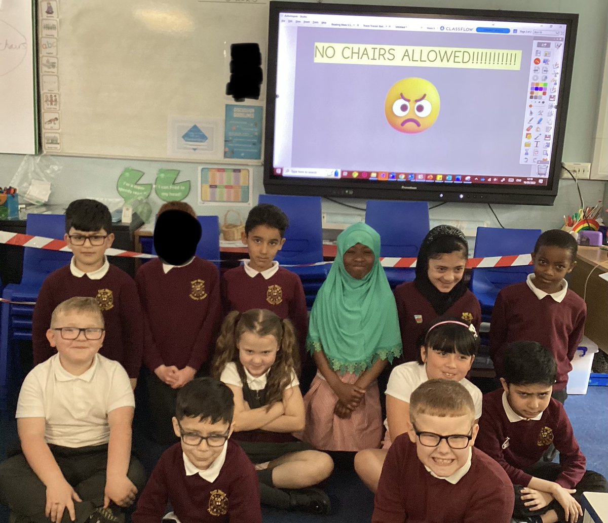 Eastwardprimary's tweet photo. NO CHAIRS ALLOWED! ๐ซ Year 3 have started their persuasive writing in English this week and have kicked it off by persuading Miss Smith and Miss Eckersley to give them their chairs back! #persuasivewriting #visionMAT @Vision_M_A_T https://t.co/31kE2qVp1h