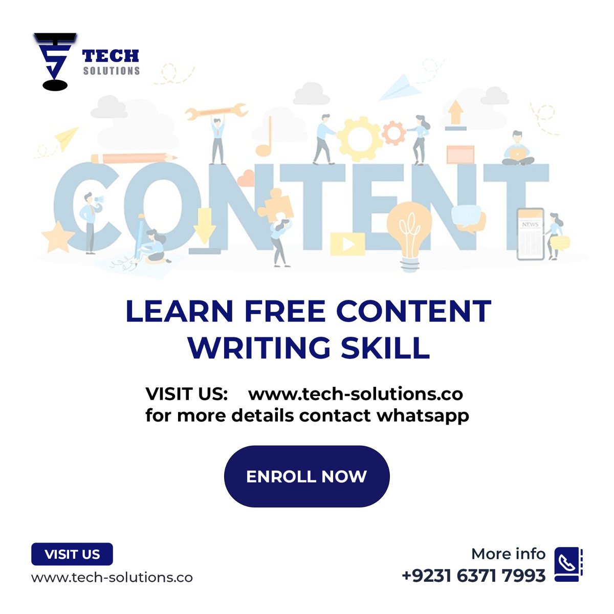 techsolutionsco's tweet image. Follow us for more updates
Tech Solutions is providing Free courses like digital skills,
computer networking
and marketing skills.
Tips and trikes for writing content
contact through WhatsApp through WhatsApp
+923163717993
#tech #techhouse @techsolutionsco