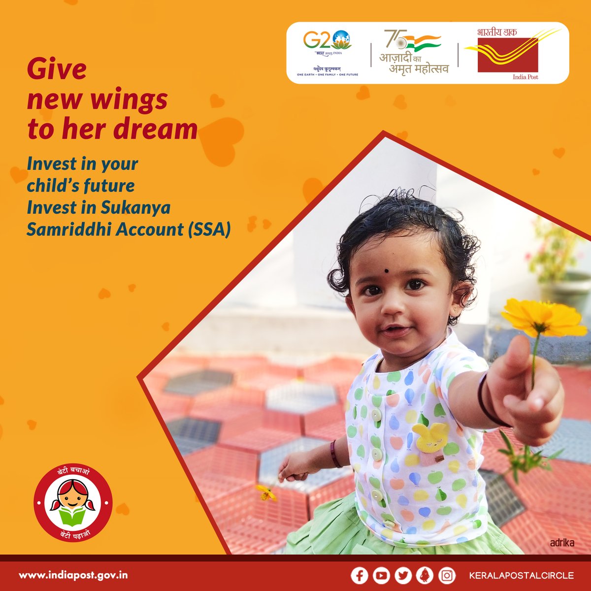 cpmgkerala's tweet photo. Build a secure financial tomorrow for your daughter with Sukanaya Samriddhi Account (SSA). To know more, visit: https://t.co/EH1NBjrPgZ
#AapkaDostIndiaPost #SukanyaSamriddhiYojana #SSA #girlchild #savings #care #love #happy #future #india #kerala #indiapost #KeralaPostalCircle https://t.co/5RSWTcIHPm